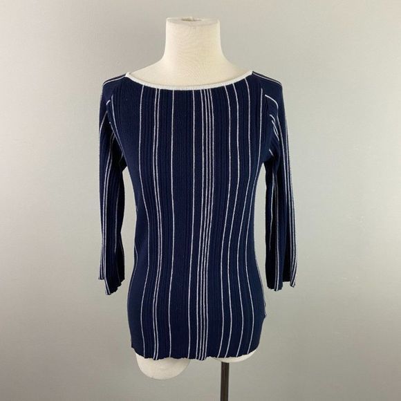 89th & MADISON Blue‎ & White Lines Scoop Neck - Picture 2 of 9